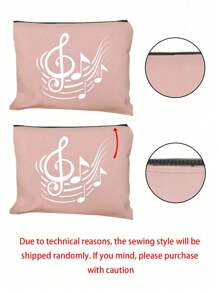 Vibrant Musical Note Print Canvas Cosmetic Bag, Durable, Versatile, And Stylish Shopping Companion -Perfect Gift For Music Fans , Travel Small Items Portable Storage Pouch, Gift,Makeup Bag,Women's Simple And Large Capacity Travel Makeup Bag, Earphones,Data Cable,Accessory Storage, Coin Bag, Suitable For Men And Women, Birthdays, Holidays, Back To School, Vacation, Beach, Travel
