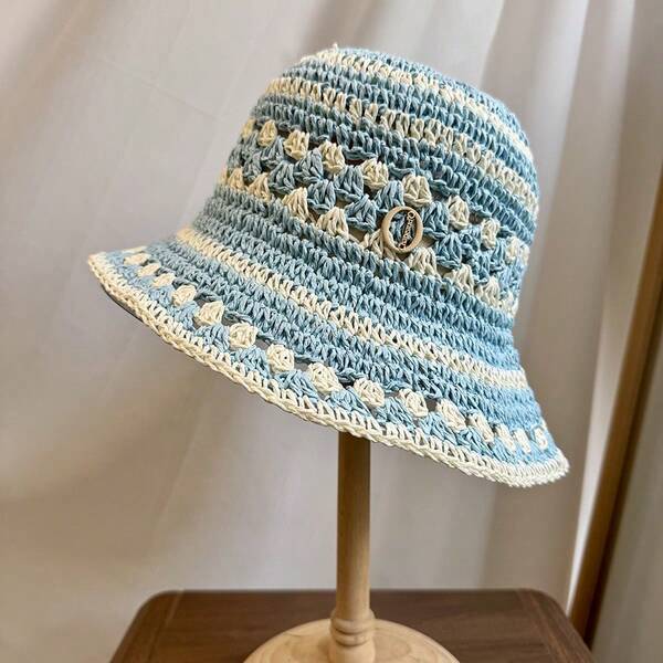 1pc Ladies' Handmade Crochet Sun Hat, Cute Foldable Summer Travel Cap