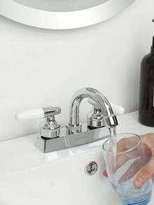 Grifo de lavabo de baño con dos manijas,estilo clásico vintage, montaje en superficie, con diseño de sistema de ósmosis inversa moderno y boquilla curva giratoria de 360°, brinda espacio amplio y control preciso del flujo y temperatura del agua. - Plateado - Ver 1