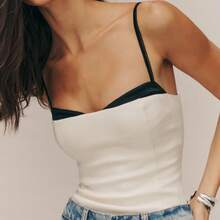 Women Y2K Cami Tank Top Spaghetti Strap Back Zip Up Contrast Color Slim Fit Camisole Crop Tops Sleeveless Backless Bustier Shirt Summer Going Out Vests Tops Beachwear Streetwear - 米色 - 查看 1