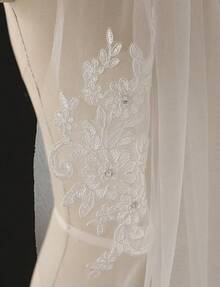 Short Wedding Veil With Comb - 2 Tier Bridal Veil, 24" Length Tulle Bride Accessories For Women - 象牙色 1& 附水晶 - 查看 6