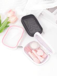 1pc Mesh Travel Storage Bag, Transparent Mesh Makeup Brush Bag, Lipstick Organizer, Small Toiletry Bag, Minimalist, Can Store Mini Makeup Brushes And Sample Skincare Products - Multicolor - View 7