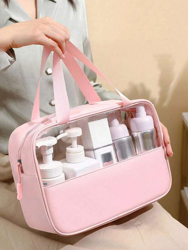 Bolsa de aseo impermeable para viajes, bolsa de tocador de PVC transparente, bolsa de almacenamiento de cosméticos, bolsa de cosméticos portátil para viajes, bolsa de playa, bolsa de mano, bolsa de maquillaje, bolsa de almacenamiento multifuncional, accesorios de viaje esenciales, artículos esenciales para cruceros, accesorios de viaje, adecuado para cuidado de la piel, maquillaje, almacenamiento de baño, lápiz labial, bolígrafos de maquillaje, champú, cepillo de dientes, peine rizado, etc.