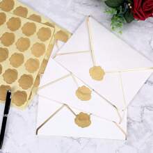 10pcs-50pcs Paper Envelopes With Thank You Stickers For Invitations With Gold Border, Gift Cards Envelopes Self Adhesive Invitation Envelopes With V-Flap, Great For Graduation, Invitation, Baby Shower, Wedding,School Supplies,Back To School