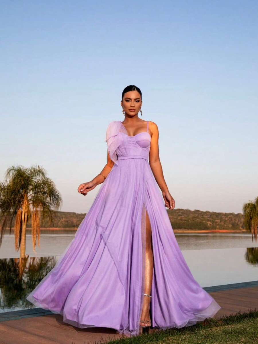 Dress For Graduates And Bridesmaids. Elegant Zipper Wedding Party - Màu Lilac Tím - Xem 1