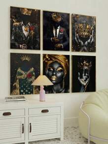1pc African American Wall Art Kings And Queens Canvas Prints Woman Poster Gold Crown Painting Home Wall Decor Unframed