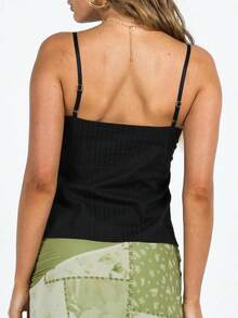 Women Y2k Lace Trim Cami Top Spaghetti Strap Sheer Mesh V Neck Camisole Summer Sexy Backless Tank Tops Outfits Summer Vacation Beach Streetwear - 黑色 - 查看 7