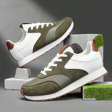 WANWEISI Men's Breathable Non-Slip Casual Fashion Sneakers, Lightweight Soft-Sole Travel Running Shock-Absorbing Increased Height Chunky Sneakers, Flat Non-Slip Rubber Sole - 綠色 - 查看 6
