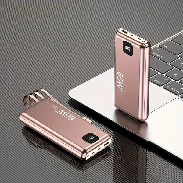 20000mAh 66W Fast Charge Power Bank, Built In 3 Cables, Slim USB C Portable Charger, LED Display Battery Pack With LED Emergency Lights, Compatible For Mobile Phone, Tablets And More Suitable For Summer Holiday Outdoor Travel/Camping And Emergency Backup Mobile Power Supply Gifts For Family, Friends, Birthday Power Display