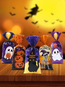 25/50/100 Piezas Bolsa de Caramelos de Halloween, Bolsa de Regalo con Patrón de Fantasma, Calabaza y Calavera, Bolsa de Embalaje de Regalo de Halloween, Bolsa de Obsequios de Fiesta de Halloween, Bolsa para Dulces, Bolsa para Snacks y Galletas, Decoración de Trick or Treat para Halloween, Decoraciones de Fiesta de Halloween, Artículos para Fiestas Navideñas, Decoración de Otoño