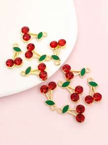 10 Stücke süße niedliche rote Kirsch Emaille Tropfenöl Anhänger mit glänzenden Strass-Einlagen, 6 Stile zierliche Fruchtform Zinklegierung Anhänger für DIY sommerliche, leuchtende Halskette, Armband, Ohrringe, Schlüsselanhänger, Handykette, Taschen Accessoire - Modeschmuck für Mädchen im Alltag, ideales Geschenk für Freunde