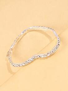 1pc Silver Oversized Rhinestone Decor Heart Bangle Bracelet, Fashion Beach Jewelry For Women