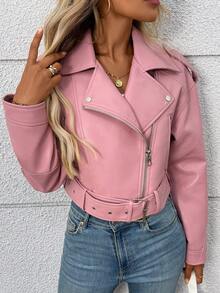 Women's Solid Color Minimalist Zip-Up Short Jacket, Daily Wear