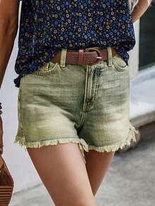 Pantalones cortos vaqueros rectos y delgados de estilo vaquero para mujer, ideales para el verano, vacaciones, playa y conciertos country - Azul Marino - Ver 5