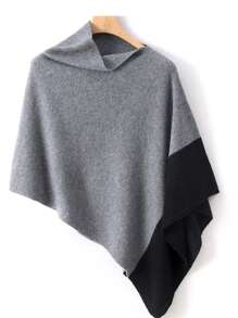 1 pièce Poncho en laine de mérinos 100% pour femmes, châle ample tricoté avec col roulé, cape asymétrique surdimensionnée
