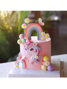 1 Stück Einhorn Tortendekoration, Regenbogen Tortendekoration, weiche Tonkuchendekorationen, Einhorn Thema Geburtstags Topperaufsteller, Wolken Ballon Stern Tortendekoration, geeignet für Einhorn Themen Tortendekorationen, Geburtstagstorte Dekorationen, Taufe Hochzeit Muttertags Tortendekoration, süße niedliche Tortendekoration