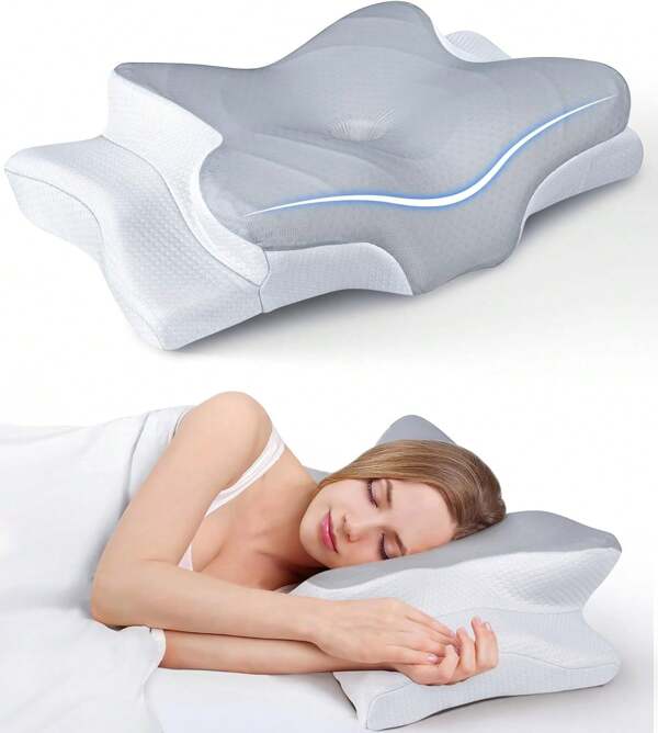 1x Ergonomic Memory Foam Neck Pillow , Butterfly Support Design Orthopedic Pillow For Side/Back/Stomach Sleepers Neck Pillows For Sleeping Ergonomic Pillow