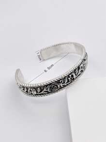 1pc Vintage Adjustable Skull & Rose Floral Engraved Bangle Bracelet, Rocks/Casual Style For Men