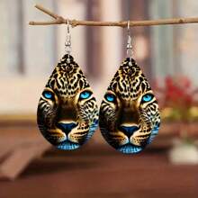 Nouvelles boucles d'oreilles en bois de créativité mode avec un motif recto-verso de tigre audacieux. Boucles d'oreilles de luxe à la mode