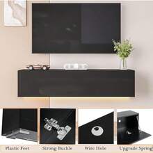Floating Tv Stand With Led Light For 65 Inch Tvs Wall Mounted Led Entertainment Center With High Gloss Storage Modern Floor Black Mounted Media Console For Living Room - 1 - View 6