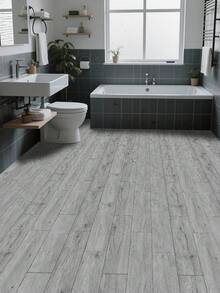 1 Roll 40cm (15.7in) Wide Light Gray Wood Grain Self-Adhesive Floor Sticker, Waterproof Moisture-Proof Anti-Slip Vinyl Floor Decal, Removable For Bathroom Kitchen Living Room Home Decor - A - View 3