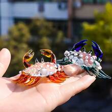 1pc Handmade Glass Cute Crab Figurine Decor, Home Decor, Fish Tank Decoration, Desk Miniature Ornament, Creative Decoration - Multicolor - View 5