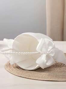 1/2pcs White Faux Pearl Wedding Flower Basket - White Bow Flower Basket, Satin Flower Basket, Suitable For Wedding Party Decoration, New Year Gifts, Decorative Gifts