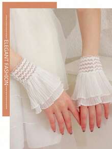 1Pair Lace Wrist Cuffs With Elastic, Decorative Fingerless Gloves For Spring Autumn Halloween