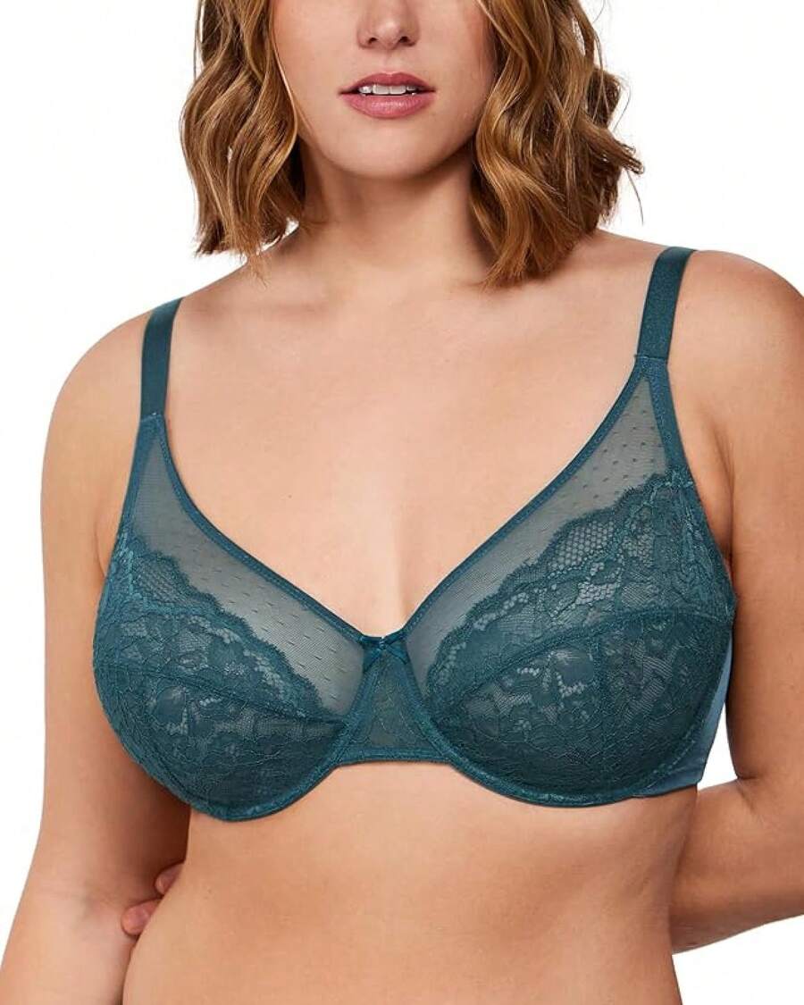 Minimizer Bras Women Full Coverage Underwire Bras Plus Size Lifting Lace Bra Heavy Breast - 香脂藍 - 查看 1