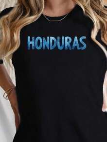 Watercolor Honduras Teediy Women's Pure Cotton T-Shirt With Comfortable Fitgraphic T-Shirt Women's Tops Casual Breathable Short-Sleeved Crew Neck T-Shirt - 黑色 - 查看 1