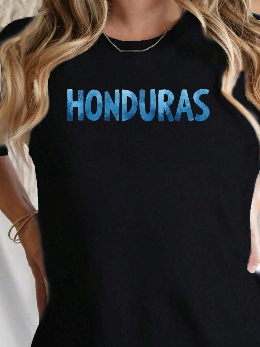 Watercolor Honduras Teediy Women's Pure Cotton T-Shirt With Comfortable Fitgraphic T-Shirt Women's Tops Casual Breathable Short-Sleeved Crew Neck T-Shirt - 黑色 - 查看 1