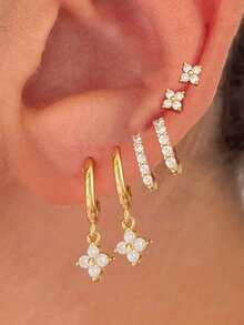 6pcs Elegant Copper Rhinestone Flower Pendant Hoop Earrings Set, Suitable For Women, Date, Wedding, Party, Mother, Wife, Friend, Birthday Gift