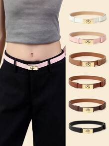 1pc Women's Adjustable Size Gold Buckle Belt, Suitable For Jeans, Casual Wear, Jackets, Skirts, Daily Use, Bohemian PU Leather Cross Grain Belt For Everyday Outings