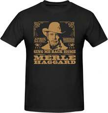 Camiseta para hombres Merle Haggard, novedad, casual, de algodón, con cuello redondo, camisetas de manga corta impresas en negro - Negro - Ver 1