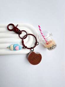 可爱钥匙扣冰淇淋珍珠奶茶饼干粉色钥匙扣，夏季旅行包配件，返校礼物，返校旅行用品 - 彩色 - 查看 16