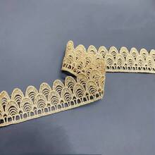 1码金色波浪纹刺绣蕾丝花边，适合DIY服装和家居装饰工艺品