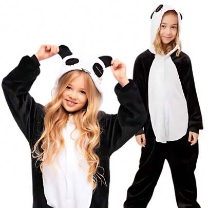 nerd hunters Kigurumi Dziecięce Panda Zwierzę z Kapturem i Zamkiem Strój dla Chłopca i Dziewczynki, Prezent