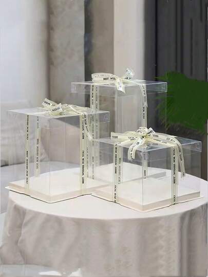 1 个透明展示盒、礼品包装盒、用于节日派对礼品包装、圣诞节、万圣节、情人节、鲜花礼品盒、鞋子、PET 礼品盒（包括 1 个 2.5 厘米宽 3 米长的丝带）