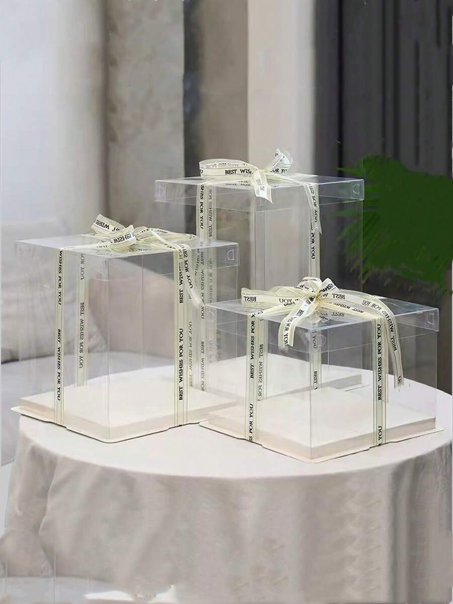 1 个透明展示盒、礼品包装盒、用于节日派对礼品包装、圣诞节、万圣节、情人节、鲜花礼品盒、鞋子、PET 礼品盒（包括 1 个 2.5 厘米宽 3 米长的丝带）