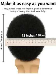 Halloween Rocker Wig - Jet Black 70s 80s Afro Kinky Curly Hair With Bangs, 12 Inch Big Bouncy Afro Puff For Men/Women, Premium Synthetic Costume Wig For Party & Concerts - Multicolor - View 7