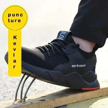 Men Heavy Duty Steel Toe Work Boots Fire Resistant Safety Shoes Anti Puncture Anti Impact Protective Footwear For Construction - 黑色 - 查看 2