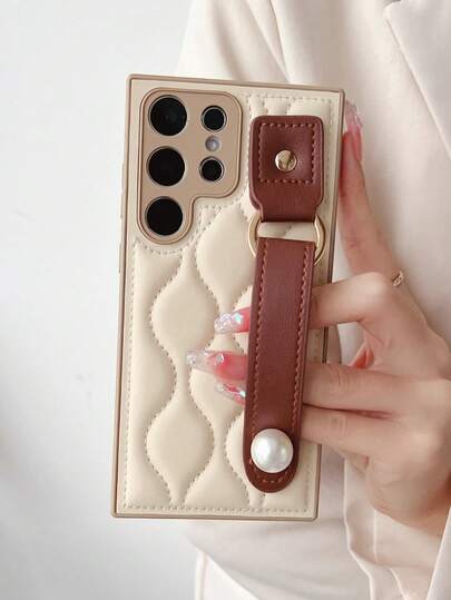 奢华复古波浪羽绒服手机壳适用于三星 Galaxy S24 S25 Ultra S24 Plus S23 Plus S23 Ultra Pearl 腕带支架镜头保护套