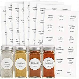 144pcs Spice Label Stickers, Pre-Printed White Spice Jar Lid Labels, Waterproof Seasoning Herb Rack, Kitchen Accessories