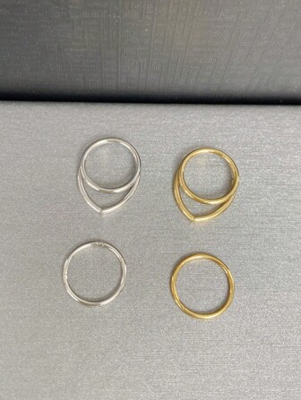 2pcs/4pcs Stainless Steel Septum Hoop Nose Ring Lip Ring Earring Minimalist Gold Jewelry For Women