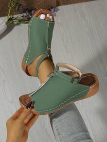 New Spring/Summer Fashion Platform Sandals For Women, Students, Outdoor Wear, Thick Sole, Adjustable Laces (Laces Can Be Removed),Wedge Sandals - Green - View 3