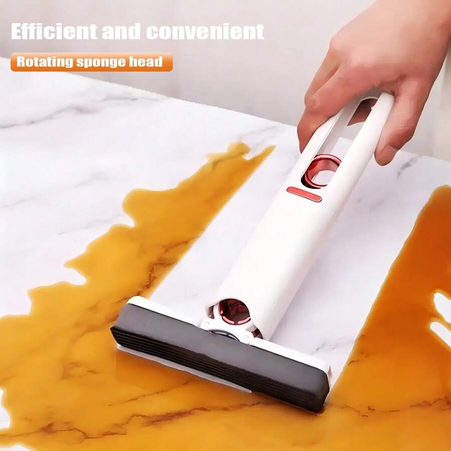 1 Set Of Adjustable Handle Mini Sponge Mop, With 2 Reusable Sponge Heads, Easy To Self-Squeeze, Lazy Person Cleaning Desktop Mop, Suitable For Bathroom, Kitchen, Car, Window Glass Wiper - 粉色 - 查看 1