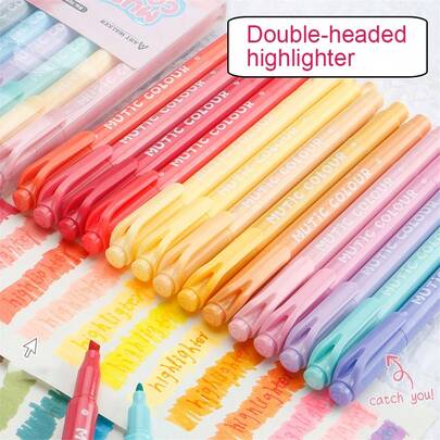 6/12/24色双头荧光笔 学生涂鸦手账记号笔 适用于纸张、玻璃、陶瓷、织物绘画、DIY工艺品