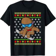 Camiseta de niños con diseño de niño de jengibre esquiando en tabla de snowboard en Navidad - Negro - Ver 1