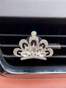 1/2pcs White/Pink Crown Fashionable Car Vent Clip Air Freshener With Diamond Encrusted Crown Design