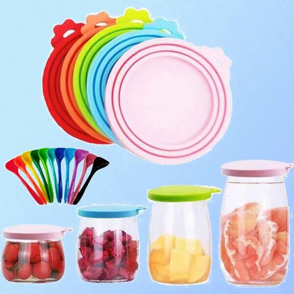 5pcs Random Color Pet Cat Dog Can Lid Silicone Covers, Kitchen Canned Food Airtight Lids, Suitable For Leftover Canned Food